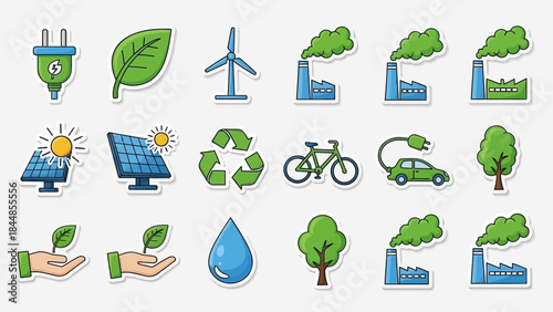 Eco-Friendly Energy Clean Power and Sustainable Living Icons