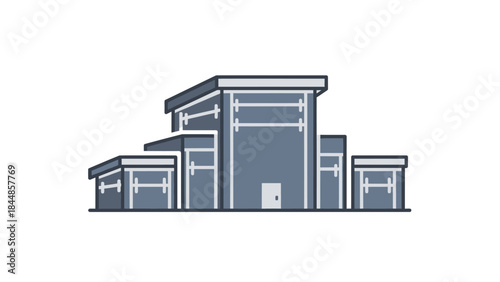 Modern Commercial Building Facade with Geometric Design.