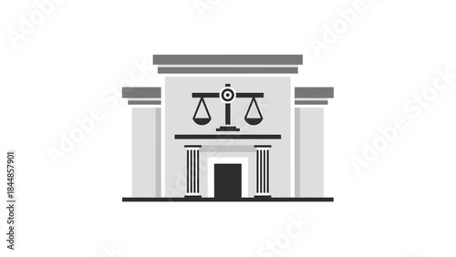 Illustration of a Courthouse Building with Scales of Justice Symbol.