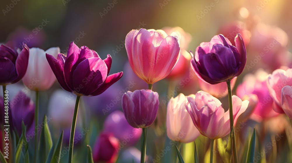 Obraz premium Beautiful Tulips in Soft Morning Sunlight.