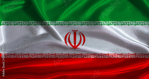 Iran flag with cloth textured background. National flag of Iran with realistic texture