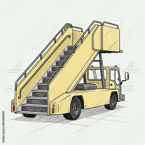 Illustration of an airport stair truck used for passenger boarding and cargo loading