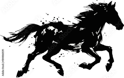 Wallpaper Mural Ink Brush Horse Silhouette for Year of the Horse 2026. Black Calligraphy Vector Illustration with Rough Imperfect Edges Isolated on White Background Torontodigital.ca