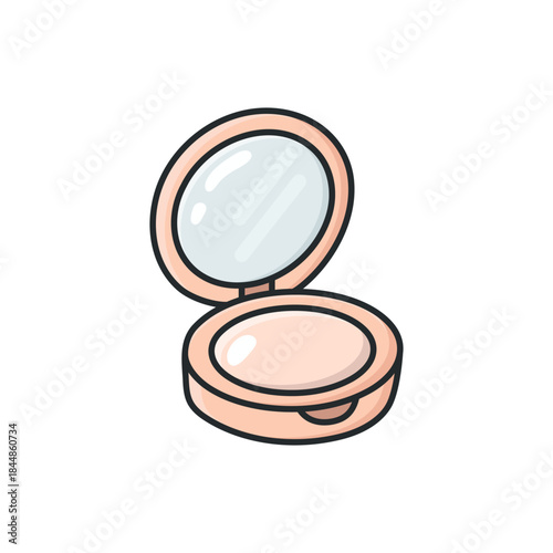 Pastel doodle compact powder vector icon in a clean illustrated style. Makeup product symbol for beauty, skincare, cosmetics, and self-care projects, web design, apps, social media, and graphic design