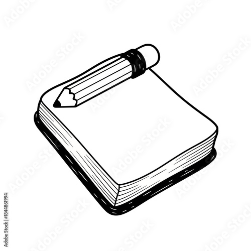 Illustration of a notepad with a pencil for note-taking and writing tasks