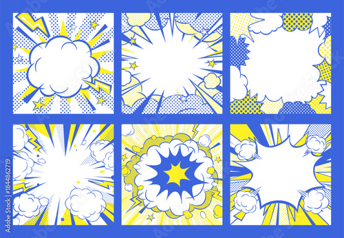 ポップアート風アメコミ吹き出し背景6種セット