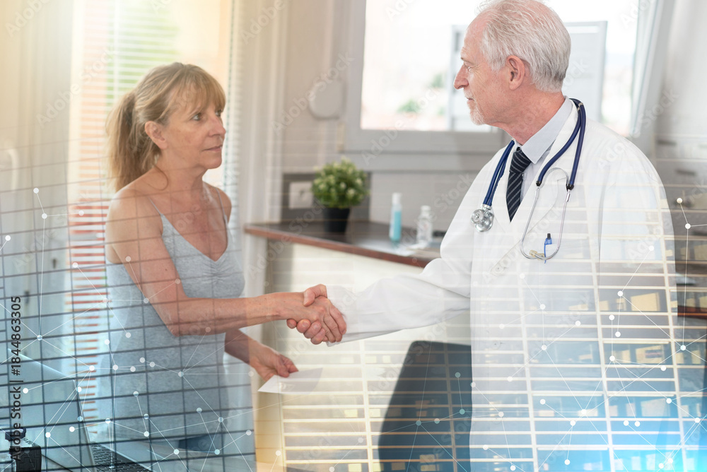 Obraz premium Handshake between doctor and patient; multiple exposure