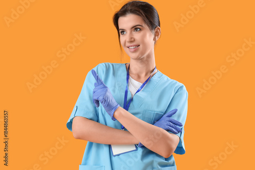 Female medical intern point...