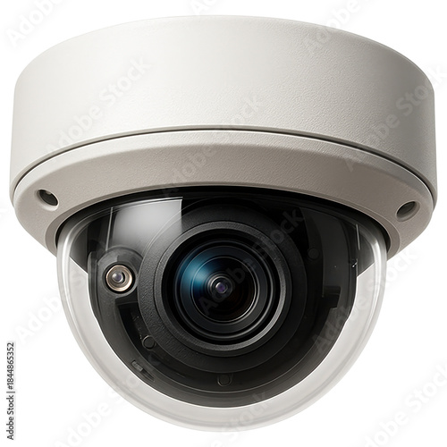 Dome security camera with clear protective cover and visible lens for surveillance and safety monitoring