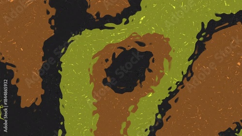 Abstract image with swirling brown, green, and black patterns. Suitable for backgrounds, prints, and artistic projects in need of a dynamic design.