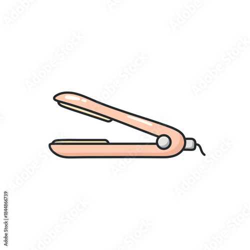 Pastel doodle hair straightener vector icon in a clean illustrated style. Hair styling and beauty tool symbol for haircare, beauty, salon, and self-care projects, web design, apps, social media