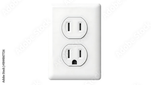Electrical wall outlet isolated on transparent background. Standard North American dual socket for home and safety design.