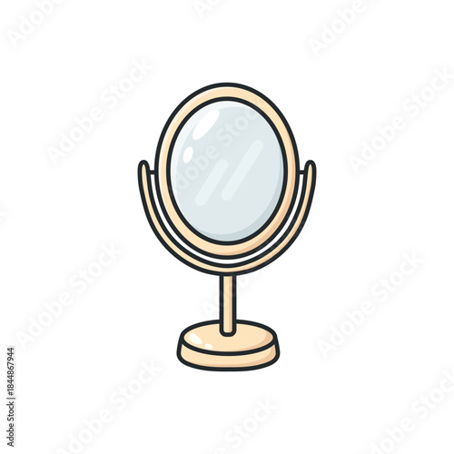Pastel doodle table mirror vector icon in a clean illustrated style. Vanity and makeup mirror symbol for beauty, skincare, grooming, and self-care projects, web design, apps, social media, and graphic