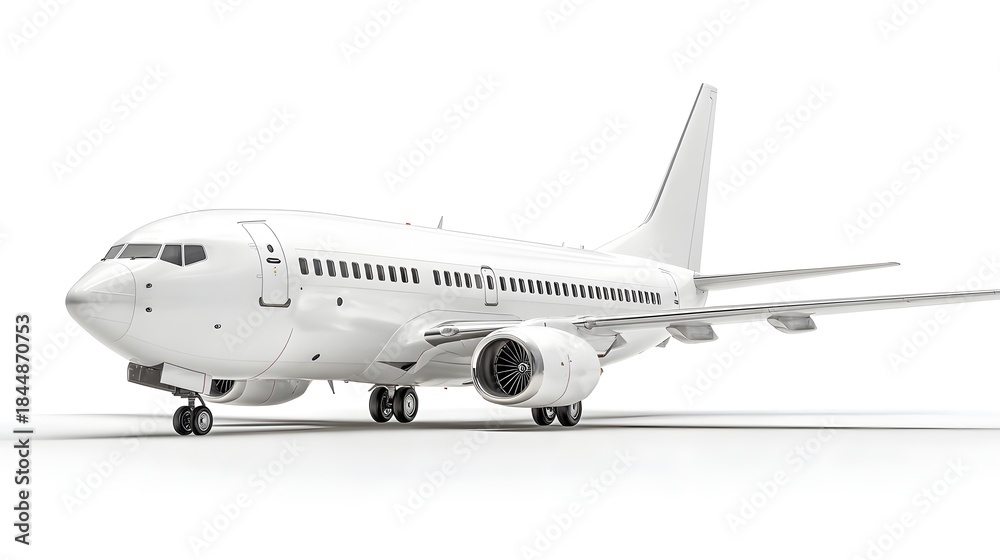 Fototapeta premium White Passenger Airplane Isolated on a White Background.