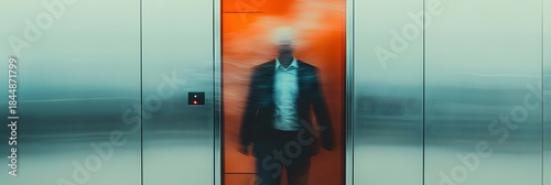 old wooden door with a window  with blur background