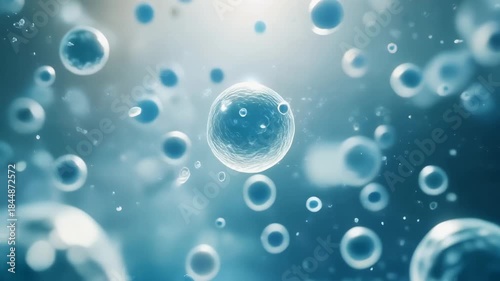 Wallpaper Mural Abstract panoramic banner of microscopic cells floating in a blue solution. Scientific background for biology, medicine, or biotechnology research and development Torontodigital.ca