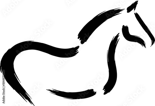 Unfinished Brush Stroke Horse Silhouette Vector. Minimalist Abstract Imperfect Black Ink Form Isolated on White Background