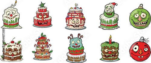Discover a quirky collection of monstrous dessert treats and spooky festive ornaments, featuring gooey cakes and creepy baubles for unique holiday designs and seasonal fun