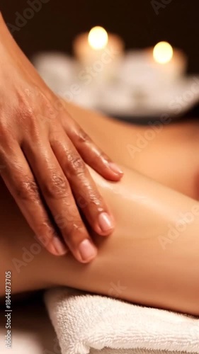 Wallpaper Mural Close Up of Professional Hand Massaging Calf Muscle with Essential Oils on Soft White Towel near Candlelight in a Spa Setting Perfect for Relaxing Torontodigital.ca