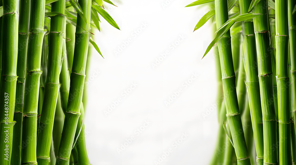 Fototapeta premium Peaceful green bamboo forest background with lush leaves creating a natural zen garden atmosphere in Asia