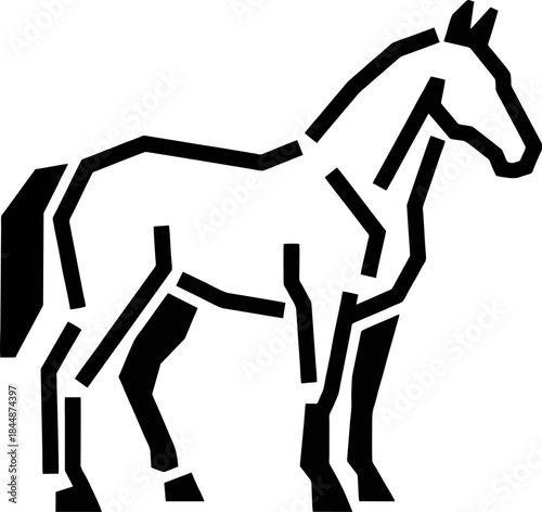 Minimalist Broken Line Horse Silhouette Vector. Abstract Imperfect Disconnected Black Shapes Isolated on White for 2026 Design