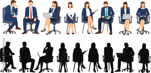 Diverse Professionals Working and Meeting in Color and Silhouette for Corporate Graphics