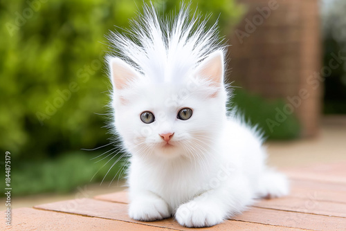 white cat on the green grass