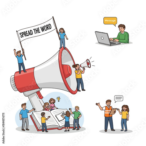 People Spreading the Word through Megaphone.