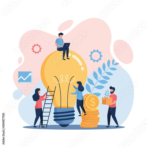 Team working together on innovative idea.