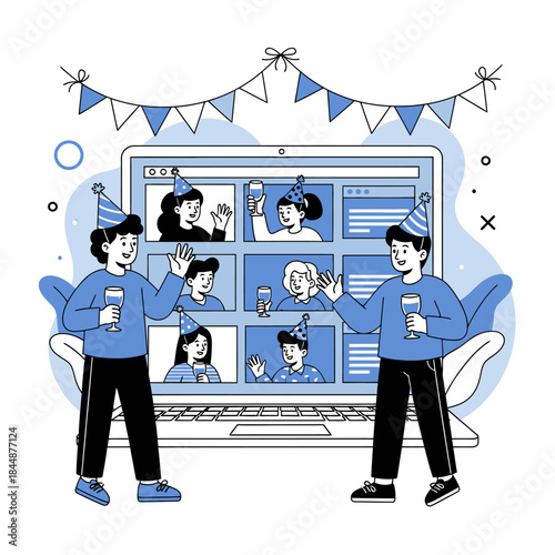 Two Men Video Calling on Computer.