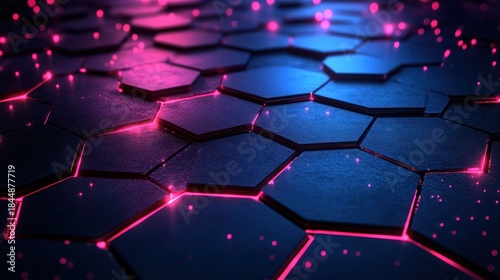 Glowing Hexagon Network; Abstract Tech Background