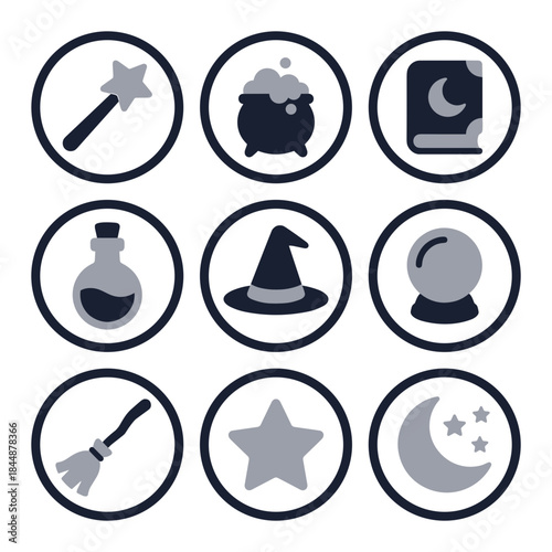 Flat Style Halloween Witchcraft Element in Circle Shape Icon Illustration