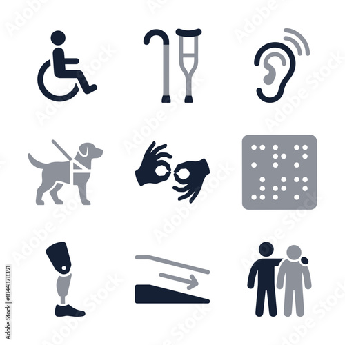 Simple Pictogram Set of Disability and Accessibility Related Icons Design