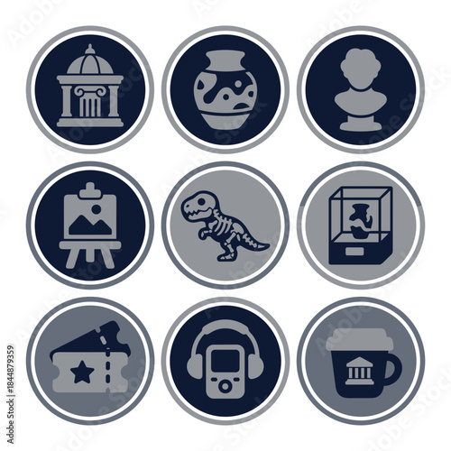 Minimalist Round Museum and Exhibition Related Icons Symbol Set Design