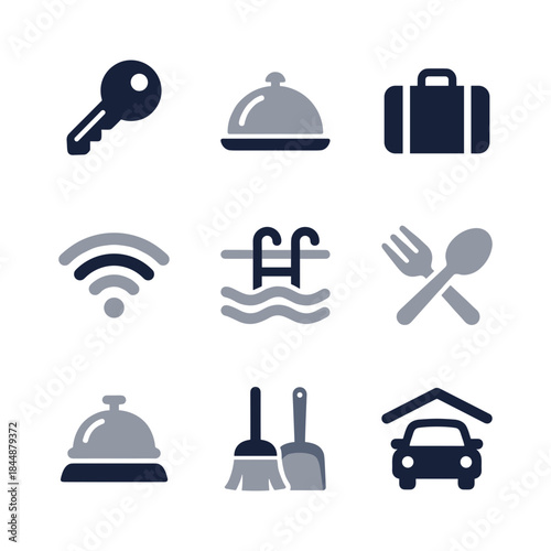 Minimalist Flat Design Hotel and Travel Related Icon Set Illustration