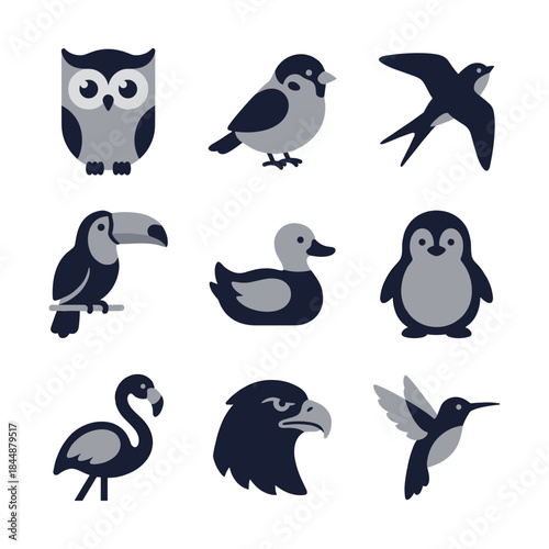 Simple Style Illustration Collection of Different Birds Animal Icon
