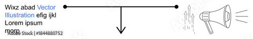 Marketing campaigns, communication flow, public speaking, information sharing, advertising, presentations. A megaphone emitting sound with connecting visual lines and arrows. Communication flow