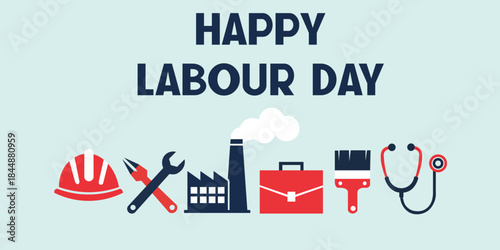 Happy Labour Day Illustration with Worker Tools and Industry Icons