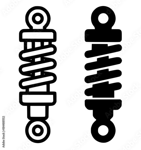 Spare parts icon, shockbreaker illustration, black and white, outline and silhouette versions