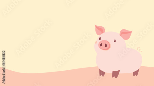 Adorable Pink Piglet Standing on a Gentle Slope.