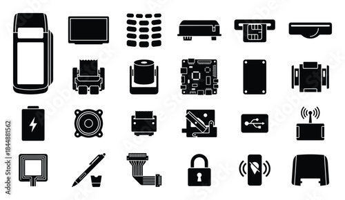 Detailed Line Art Collection of Electronic Components and Devices Icons