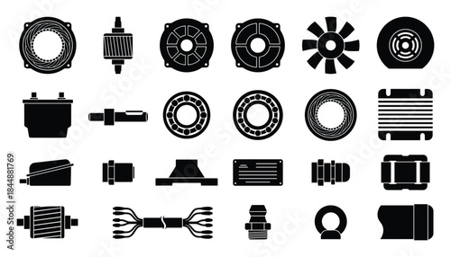 Detailed Line Art: Collection of Automotive and Mechanical Spare Parts