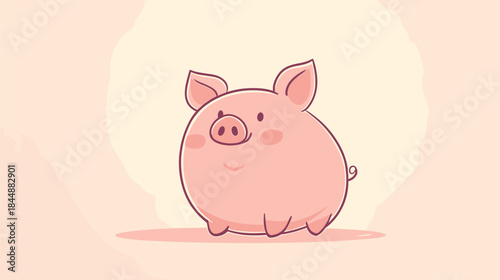 Adorable Cartoon Pig Illustration with Rosy Cheeks and Round Body.