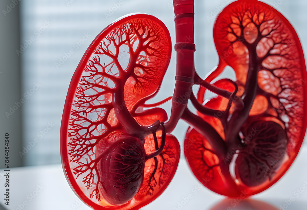 Fototapeta premium Human kidney anatomy model illustrating complex internal structures