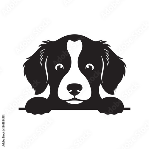 Cute Peeking Dog Silhouette. Funny puppy hiding and looking over a wall. Black and white vector graphic for a pet shop logo, vet clinic, or car sticker design