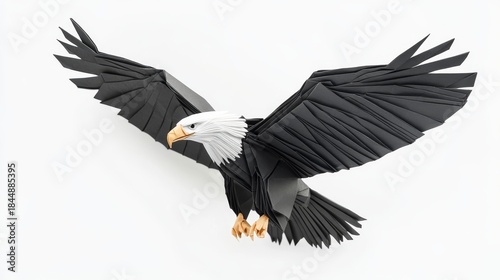 origami black eagle on white background 