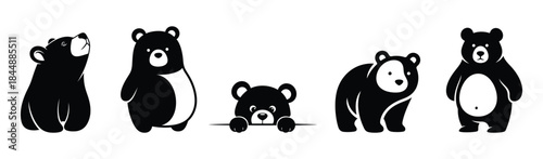 Adorable Black and White Cartoon Bear Characters in Diverse Poses Collection