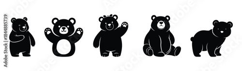 Adorable Collection of Black Bear Silhouettes in Various Poses - Cute Wildlife Graphic Elements