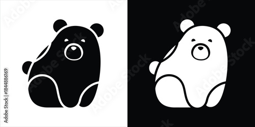 Cute minimalist bear illustration in contrasting black and white; a versatile graphic design element for various projects