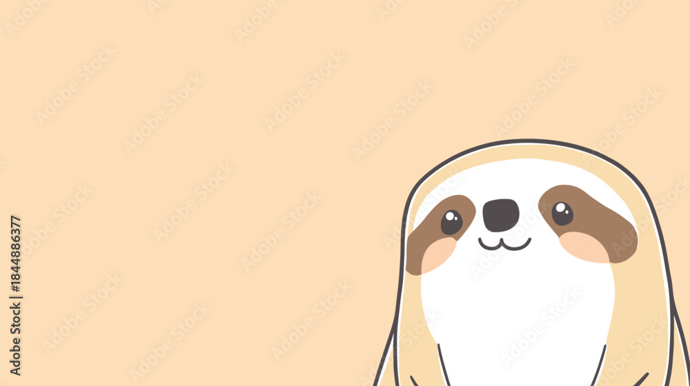 Naklejka premium Adorable Cartoon Sloth Peeking from the Right Side of the Frame.